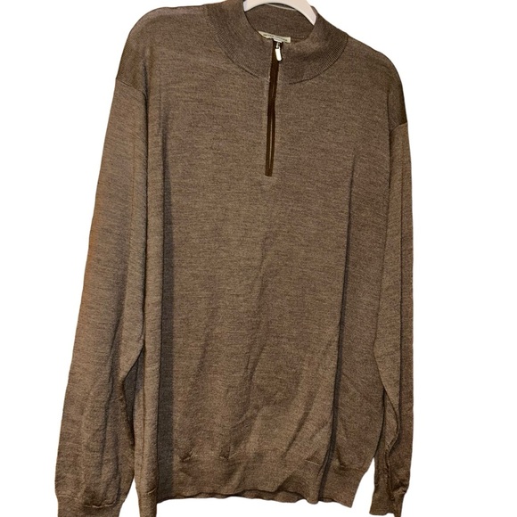 Peter Millar autumn crest suede trim quarter zip brown birch wool sweater XXL - Picture 3 of 8